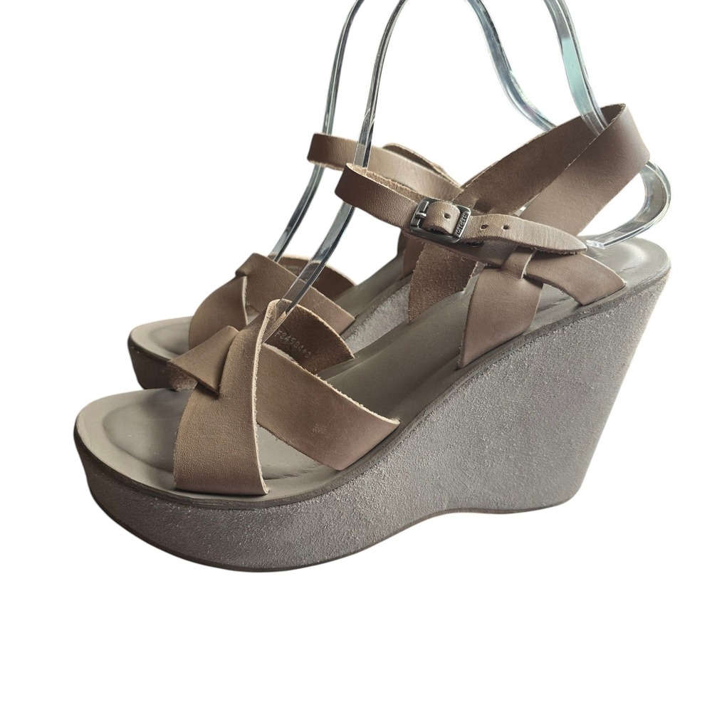 Kork-Ease Taupe Leather Suede Platform Wedge Sandals Womens 8 / 38 Open Toe Boho